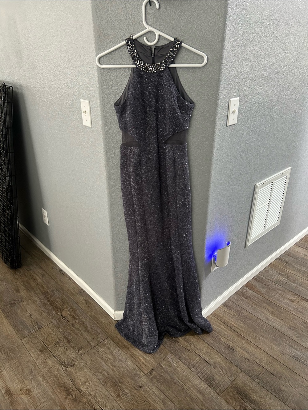 Night Way Collections Sparkling Charcoal Halter Evening Gown